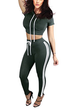 ChongErfei Women's Sexy Bodycon Round Neck Hoody Pants 2-Piece Jumpsuit Sportswear