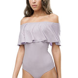 May&Maya Women's Off Shoulder with Ruffle Overlay Bodysuit