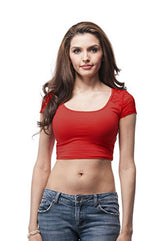 short sleeve crop top with lace contrast