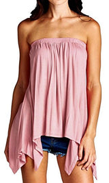 Handkerchief Asymmetrical Hem Flared Loose Fit Strapless Tunic Shirt Tube Top