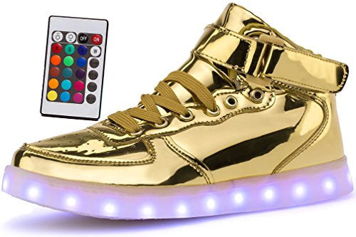 Poppin Kicks Unisex Adults LED Light Up Shoes Men Women Metallic Leather High Top Sneakers