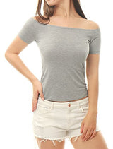 Allegra K Women Short Sleeves Slim Fit Off the Shoulder Top