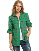 Zeagoo Women's Roll Up Sleeve Casual Loose Boyfriend Plaid Button Down Shirt