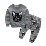 HANYI Baby Kids Set Cats Print Tracksuit +Pants Outfits Set