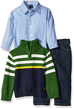 Nautica Baby Boys' Three Piece Set with Button Down Shirt, Sweater, and Pants
