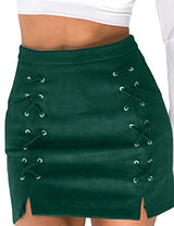 Prograce Women Sexy Criss Cross Tight Bodycon Faux Suede Stretch Mini Skirt