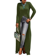 Womens Sexy High Front Split Long Sleeve Crewneck Clubwear Party Maxi Dress Tops