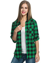 Zeagoo Women's Roll Up Sleeve Casual Loose Boyfriend Plaid Button Down Shirt