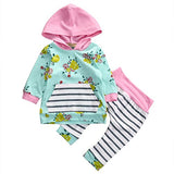 Baby Girl 2pcs Set Outfit Flower Print Hoodies with Pocket Top+Striped Long Pants