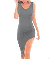 Women's Crew Slim Fit Midi Bodycon Asymmetrical Dress