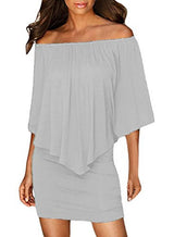 Sidefeel Women Off Shoulder Ruffles Bodycon Mini Dress