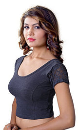 Vibes Designer Full Stitched Stretchable free size Saree Blouse (With Net Sleeves)