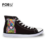 FORUDESIGNS Women High Top Canvas Shoes Colorful Pet Dog Pug Bulldog Printing Vulcanize Shoes Casual Teens Girls Students Flats