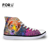 FORUDESIGNS Women High Top Canvas Shoes Colorful Pet Dog Pug Bulldog Printing Vulcanize Shoes Casual Teens Girls Students Flats