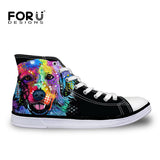 FORUDESIGNS Women High Top Canvas Shoes Colorful Pet Dog Pug Bulldog Printing Vulcanize Shoes Casual Teens Girls Students Flats