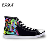 FORUDESIGNS Women High Top Canvas Shoes Colorful Pet Dog Pug Bulldog Printing Vulcanize Shoes Casual Teens Girls Students Flats