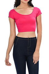 Womens Trendy Solid Color Basic Scooped Neck and Back Crop Top
