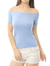 Allegra K Women Short Sleeves Slim Fit Off the Shoulder Top