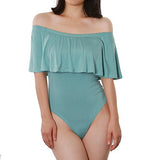 May&Maya Women's Off Shoulder with Ruffle Overlay Bodysuit