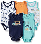 Hudson Baby 5 Pack Sleeveless Bodysuits, Little Surfer, 0-3 Months