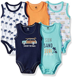 Hudson Baby 5 Pack Sleeveless Bodysuits, Little Surfer, 0-3 Months