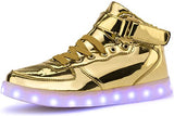 Poppin Kicks Unisex Adults LED Light Up Shoes Men Women Metallic Leather High Top Sneakers - Free + Shipping