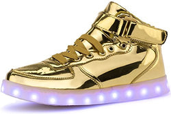 Poppin Kicks Unisex Adults LED Light Up Shoes Men Women Metallic Leather High Top Sneakers