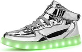 Poppin Kicks Unisex Adults LED Light Up Shoes Men Women Metallic Leather High Top Sneakers - Free + Shipping