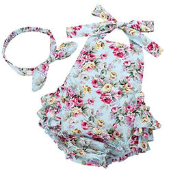 Fubin Baby Girl's Floral Print Ruffles Romper Summer Clothes with Headband
