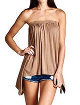 Handkerchief Asymmetrical Hem Flared Loose Fit Strapless Tunic Shirt Tube Top - Free + Shipping