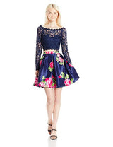 Sequin Hearts by My Michelle Junior's Two Piece Short Prom Dress with Long Sleeve Lace Top