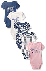 Calvin Klein Baby Girls' Assorted Short Sleeve Bodysuit (Pack of 5)