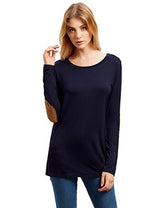 ROMWE Women's Loose Long Sleeve Elbow Patch T-Shirt
