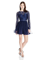 Sequin Hearts by My Michelle Junior's Two Piece Short Prom Dress with Long Sleeve Lace Top