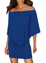 Sidefeel Women Off Shoulder Ruffles Bodycon Mini Dress