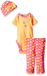 Gerber Baby Girls' 3 Piece Bodysuit, Cap, and Legging Set