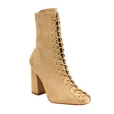 Cape Robbin Betisa-6 Women's Lace-Up Size Zipper Block Heel Ankle Booties