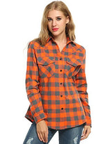 Zeagoo Women's Roll Up Sleeve Casual Loose Boyfriend Plaid Button Down Shirt
