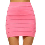 Fashionazzle Women's Basic Pintucked Mini Pencil Skirt Stretch Fabric