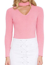 Allegrace Women Long Sleeve Sexy V Cut Stretch Bandage Leotard Bodysuit Jumpsuit