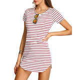Women Dress,Haoricu Fall Vintage Autumn New Women Crew Neck Short Sleeve Striped Loose T-Shirt Dress Casual