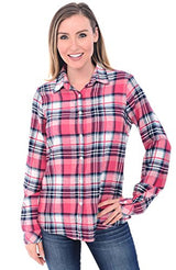 Del Rossa Women's Flannel Shirt, Button-Down Cotton Boyfriend Top
