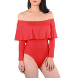 May&Maya Women's Off Shoulder with Ruffle Overlay Bodysuit