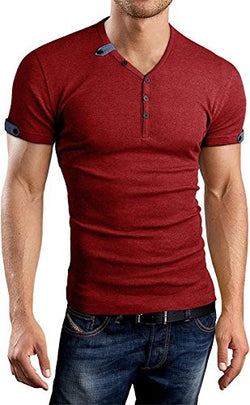 Aiyino Mens Casual V-neck Button Cuffs Cardigan Short Sleeve tShirts