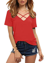 Romastory Women's Summer Tops Bandage V-Neck Casual Girls Tees T Shirt - Free + Shipping