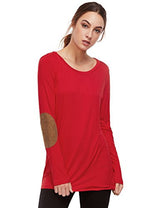 ROMWE Women's Loose Long Sleeve Elbow Patch T-Shirt