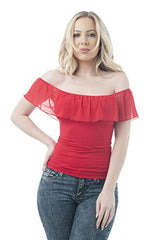 One Size Off The Shoulder Mesh Ruffle Top - Free + Shipping