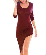 Women's Crew Slim Fit Midi Bodycon Asymmetrical Dress