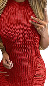 Pxmoda Women's Side Slit Ripped Knitting Pullover Loose Sweater Dress - Free + Shipping