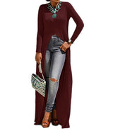 Womens Sexy High Front Split Long Sleeve Crewneck Clubwear Party Maxi Dress Tops